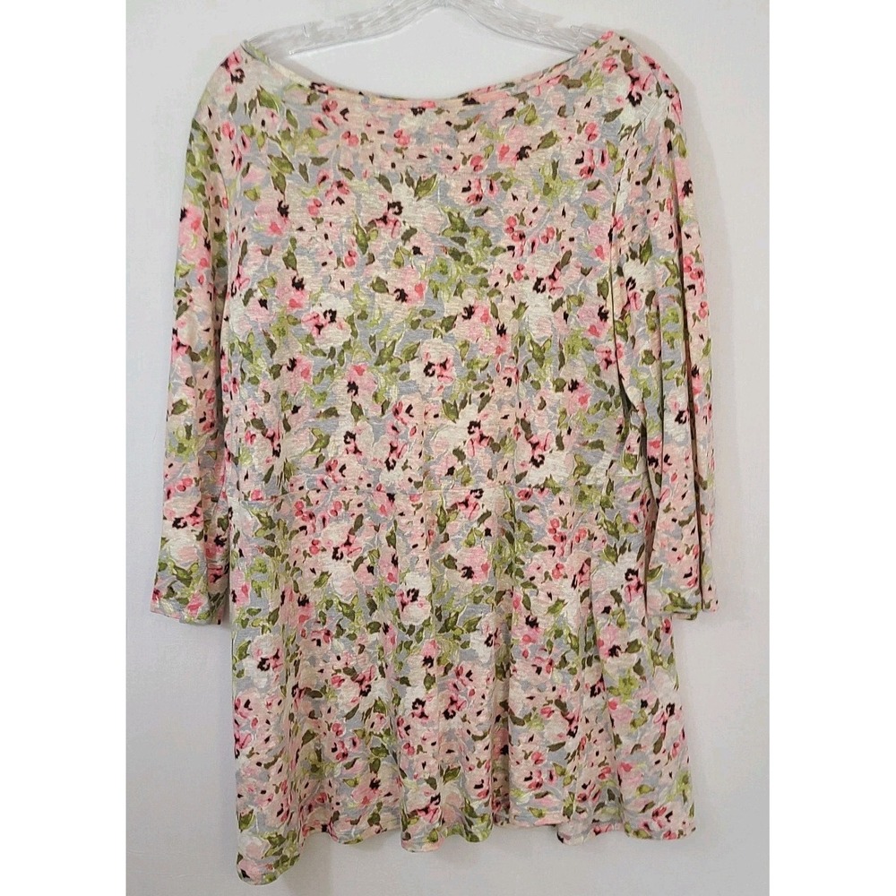 JJill Love Linen 100% Linen Med Floral Tunic Top Watercolor 3/4 Sleeves Romantic
